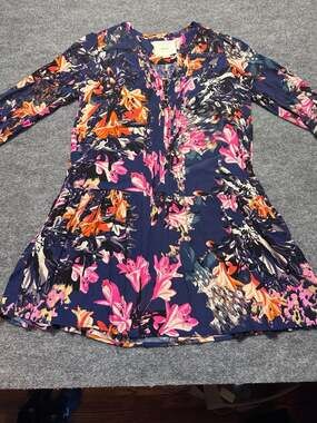 Anthropologie Maeve Floral Caravan Pintuck Tunic Dress Petit XS Boho Festival